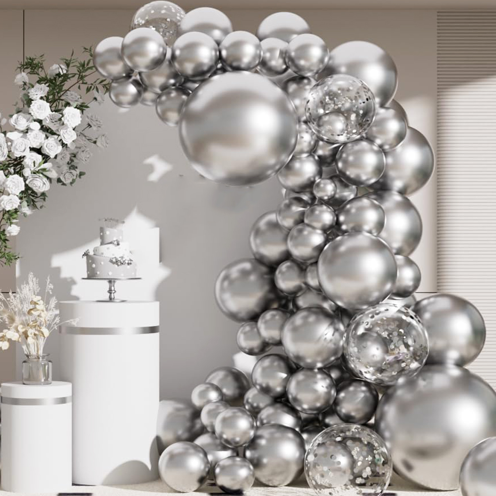 Balloon Arch Kit - 68 pezzi palloncini argento metallizzato ghirlanda