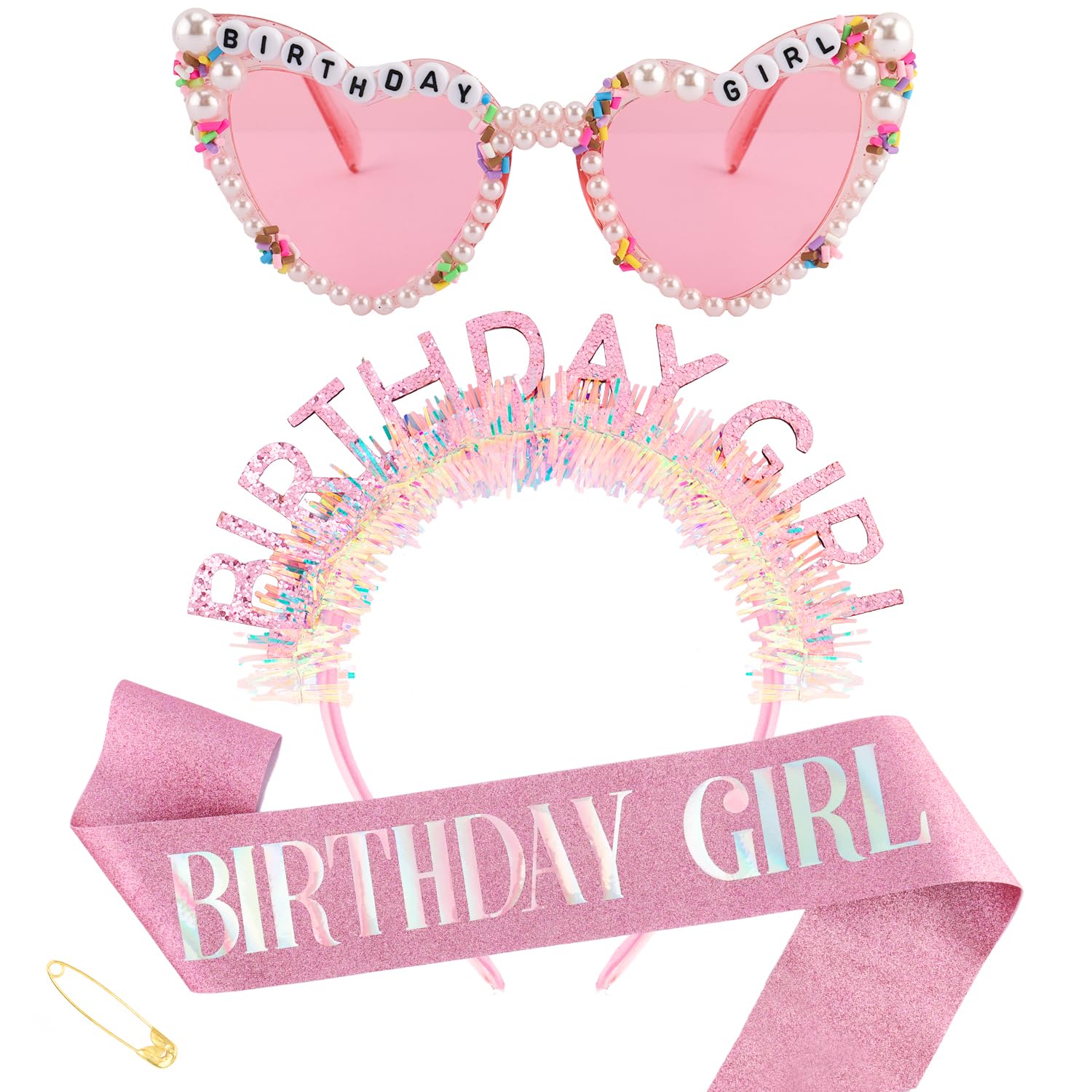Birthday Sash Glitter - Set Completo Compleanno Ragazza: Fascia, Sciarpa
