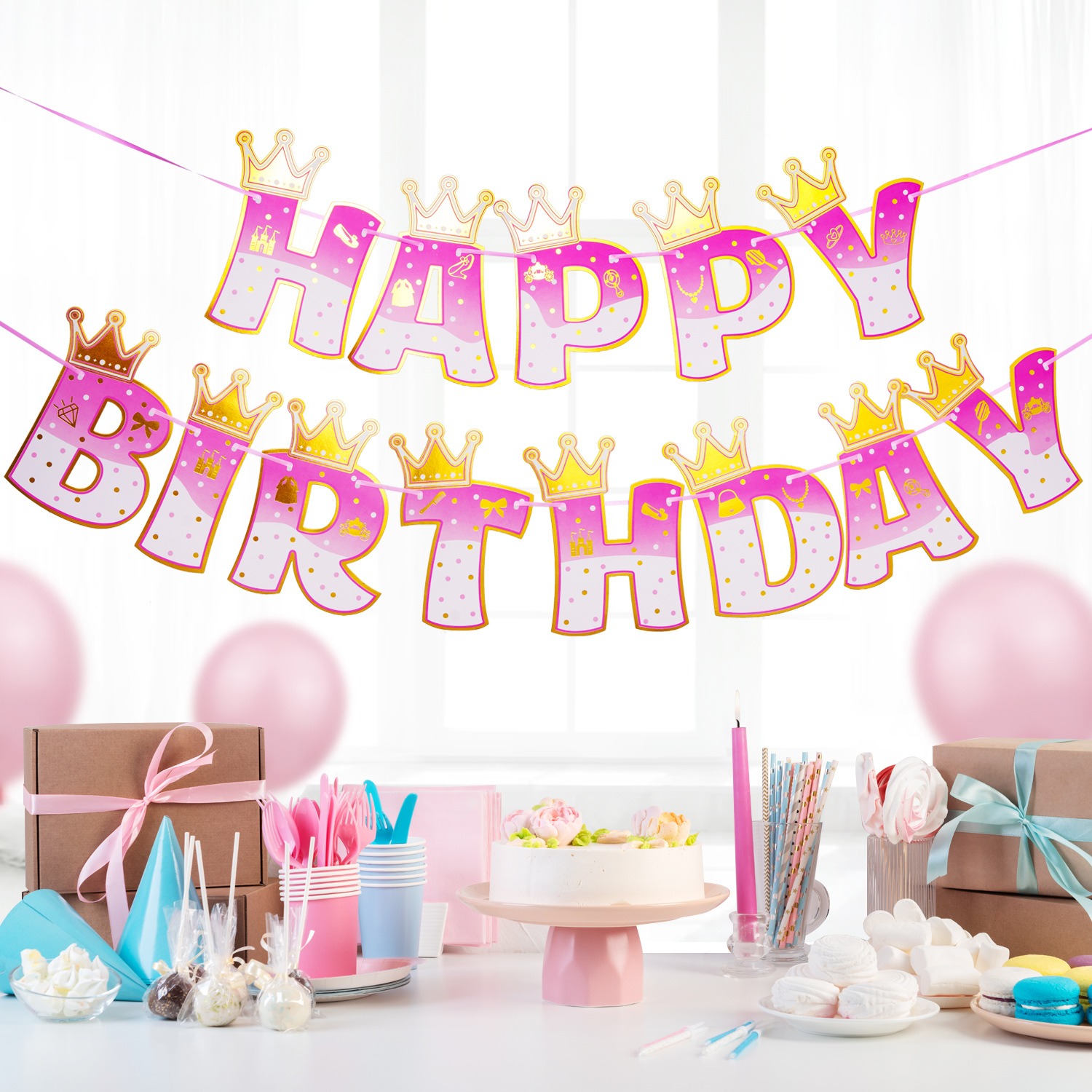 Pink Stamping Gold Crown Theme - Party Banner Gold recensione e prezzo